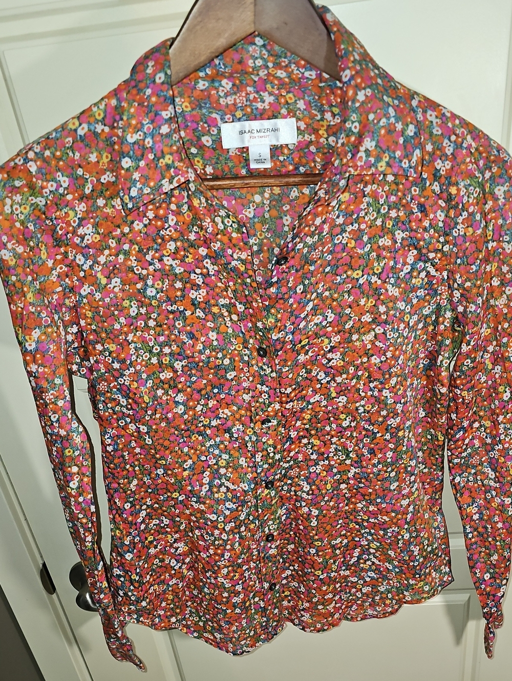 Isaac Mizrahi Women's Orange Multicolor Floral Shirt Size S